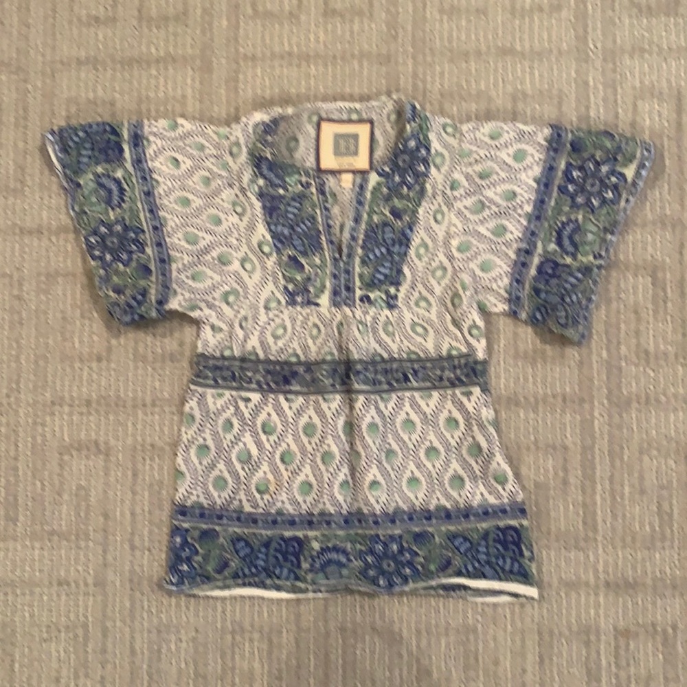 Bell by ALICIA Bell. Girls caftan in blue and green print.